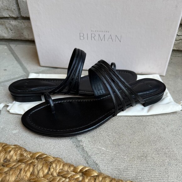 ALEXANDRE BIRMAN STRAPY FLAT SANDAL BLACK LEATHER WOMEN'S 9.5 Bohemian - Picture 1 of 12